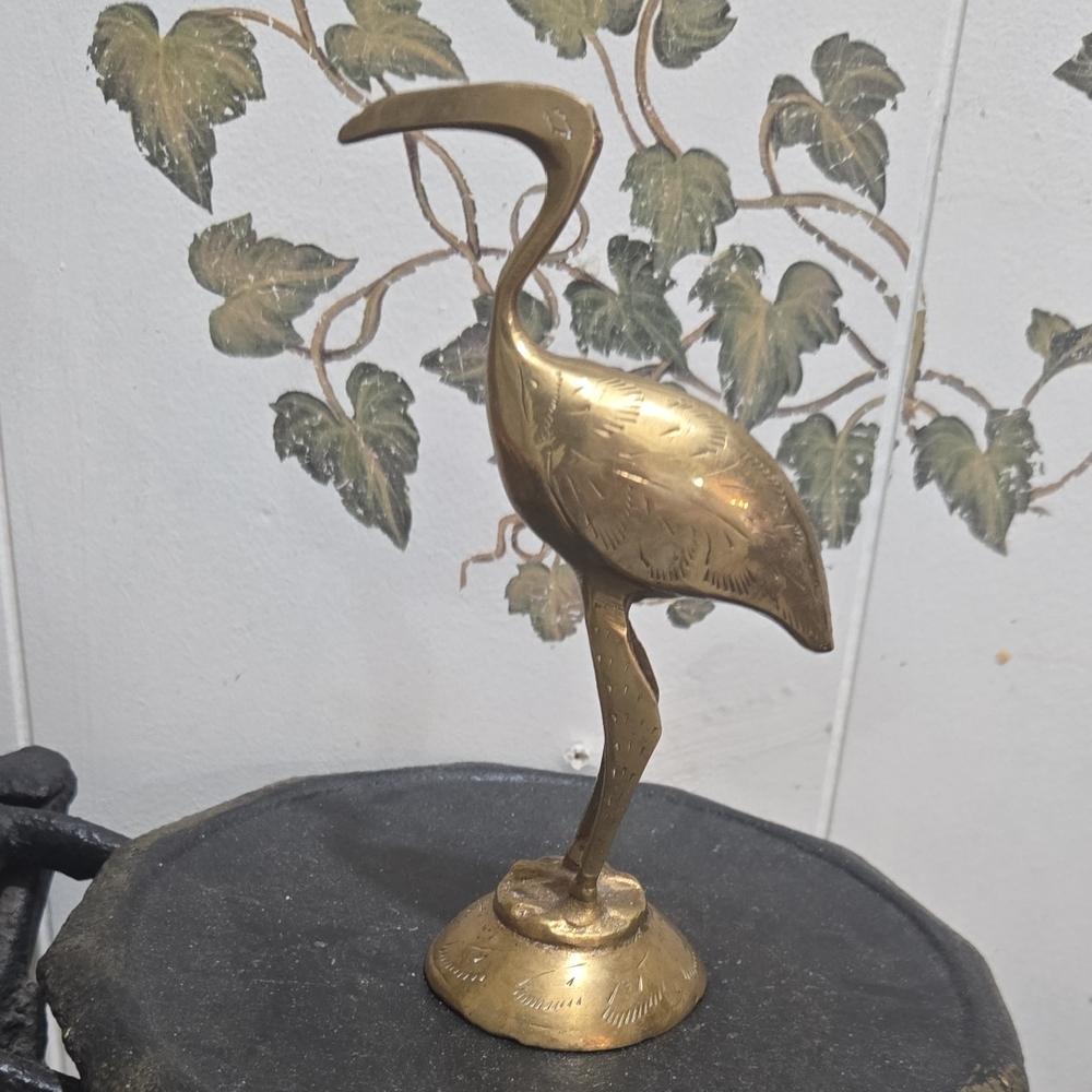 A Vintage Brass Handcrafted Fine Crane Bird Figurine, Collectible